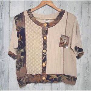 VTG 80s 90s Midnight Velvet Multimedia Batik Kokopelli Top Sz. L